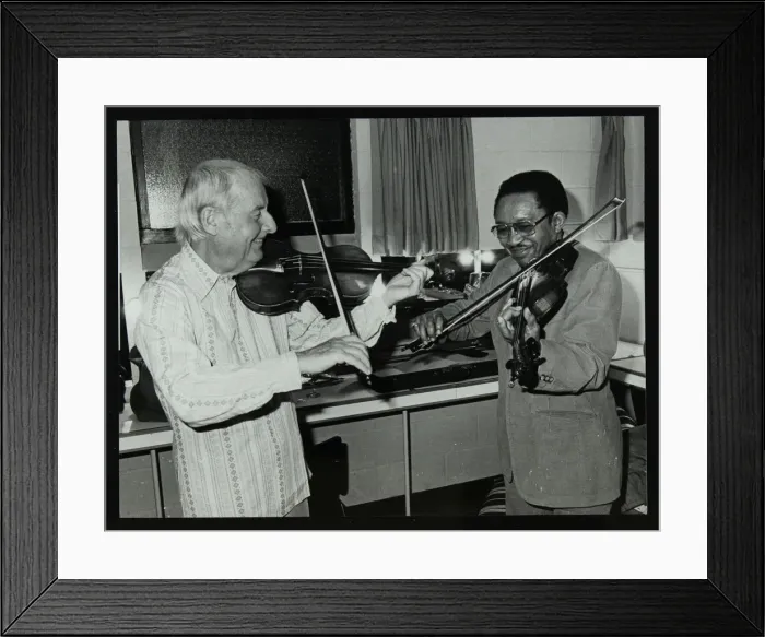 Framed Print : Stephane Grappelli and Claude Fiddler Williams at the Forum Theatre, Hertfordshire, 1980 Framed Print : Stephane Grappelli and Claude Fiddler Williams at the Forum Theatre, Hertfordshire, 1980
