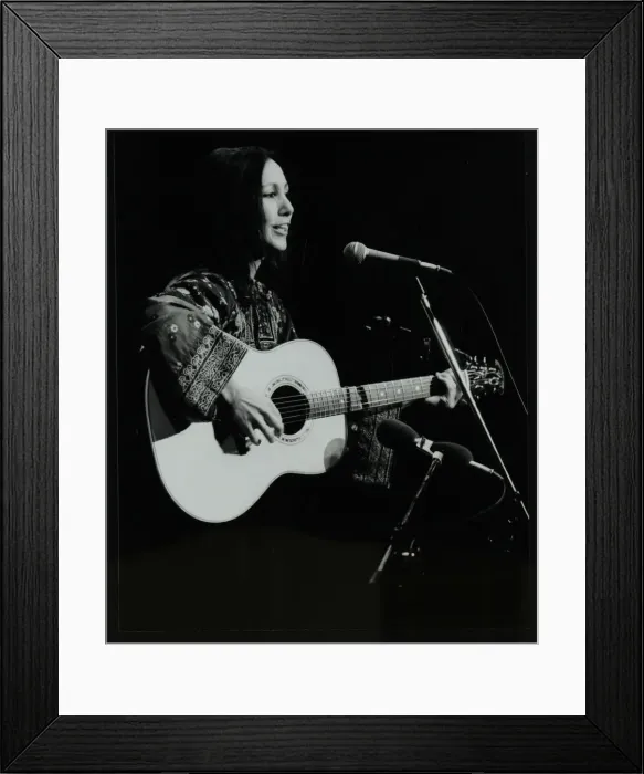 Framed Print : American folk musician Julie Felix performing at the Forum Theatre, Hatfield, Hertfordshire Framed Print : American folk musician Julie Felix performing at the Forum Theatre, Hatfield, Hertfordshire