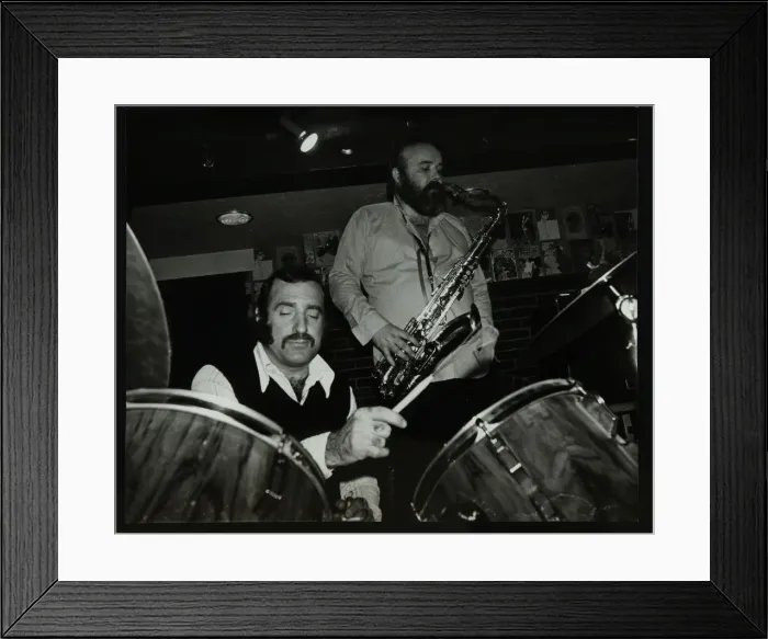 Framed Print : Alan Jackson (drums) and Don Weller (saxophone) playing at The Bell, Codicote, Hertfordshire, 1980 Framed Print : Alan Jackson (drums) and Don Weller (saxophone) playing at The Bell, Codicote, Hertfordshire, 1980
