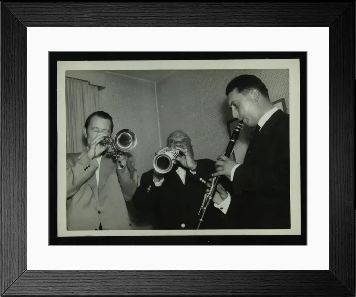Framed Print : Humphrey Lyttelton, Sidney Bechet and unknown clarinetist, Colston Hall, Bristol, 1956 Framed Print : Humphrey Lyttelton, Sidney Bechet and unknown clarinetist, Colston Hall, Bristol, 1956