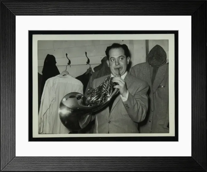 Framed Print : Irving Rosenthal with a French horn, c1950s. Artist: Denis Williams Framed Print : Irving Rosenthal with a French horn, c1950s. Artist: Denis Williams