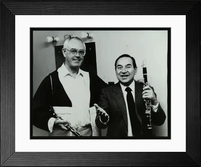 Framed Print : Clarinetists Terry Lightfoot and Peanuts Hucko, Potters Bar, Hertfordshire, 1986 Framed Print : Clarinetists Terry Lightfoot and Peanuts Hucko, Potters Bar, Hertfordshire, 1986
