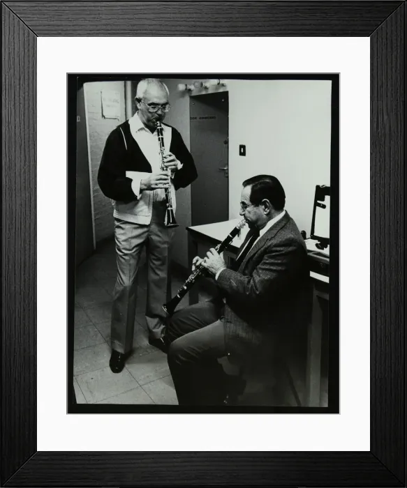 Framed Print : Clarinetists Terry Lightfoot and Peanuts Hucko, Potters Bar, Hertfordshire, 1986 Framed Print : Clarinetists Terry Lightfoot and Peanuts Hucko, Potters Bar, Hertfordshire, 1986