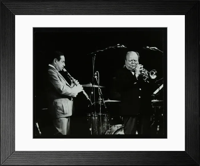 Framed Print : Peanuts Hucko and Billy Butterfield playing at Potters Bar, Hertfordshire, 1986. Artist