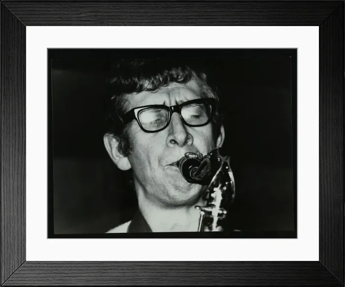 Framed Print : Saxophonist Phil Day playing at The Bell, Codicote, Hertfordshire, January 1984. Artist Framed Print : Saxophonist Phil Day playing at The Bell, Codicote, Hertfordshire, January 1984. Artist