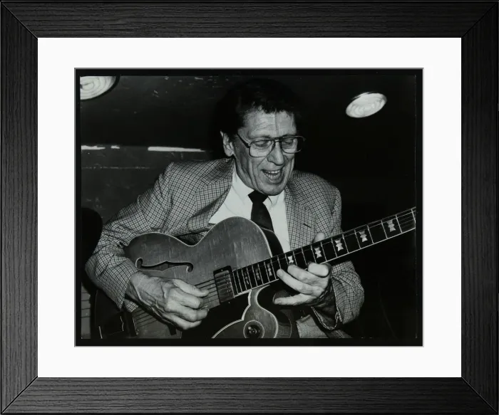 Framed Print : Tal Farlow playing the guitar at The Bell, Codicote, Hertfordshire, 18 May 1986. Artist Framed Print : Tal Farlow playing the guitar at The Bell, Codicote, Hertfordshire, 18 May 1986. Artist