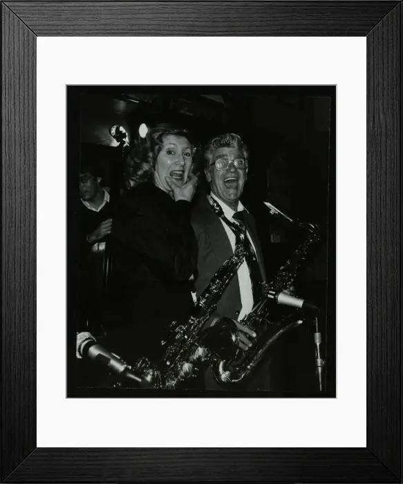 Framed Print : Saxophonists Kathy Stobart and Jimmy Skidmore at The Bell, Codicote, Hertfordshire, 10 October 1982 Framed Print : Saxophonists Kathy Stobart and Jimmy Skidmore at The Bell, Codicote, Hertfordshire, 10 October 1982