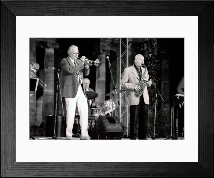 Framed Print : Jimmy Hastings and Humphrey Lyttelton, Hever Castle, Kent. Artist: Brian O Connor Framed Print : Jimmy Hastings and Humphrey Lyttelton, Hever Castle, Kent. Artist: Brian O Connor