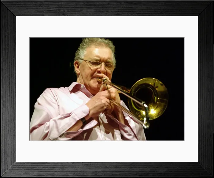 Framed Print : Gordon Campbell, trombone player, The Hawth Theatre, Crawley, West Sussex. Artist Framed Print : Gordon Campbell, trombone player, The Hawth Theatre, Crawley, West Sussex. Artist