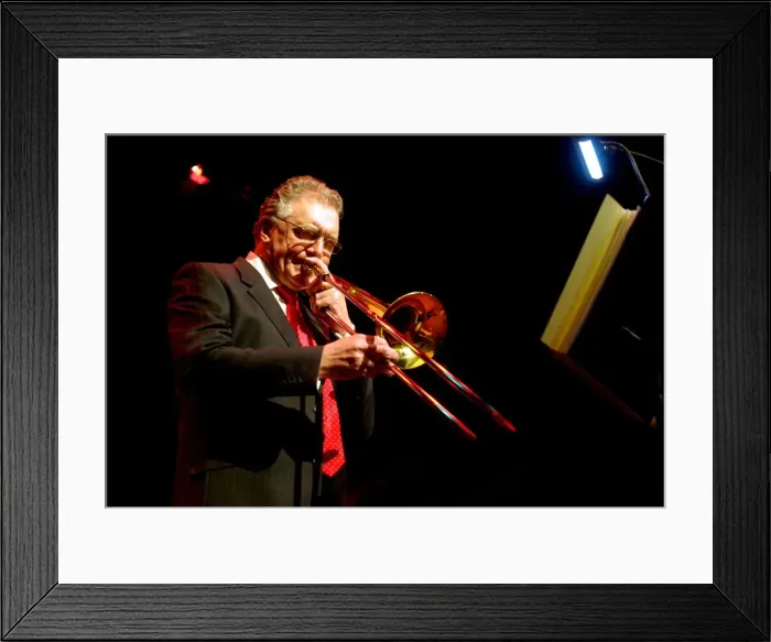 Framed Print : Gordon Campbell, trombone player, The Hawth Theatre, Crawley, West Sussex. Artist Framed Print : Gordon Campbell, trombone player, The Hawth Theatre, Crawley, West Sussex. Artist