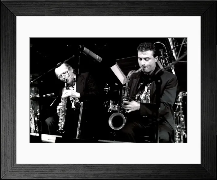 Framed Print : John Dankworth, Tim Garland, Ronnie Scotts, London. Artist: Brian O Connor Framed Print : John Dankworth, Tim Garland, Ronnie Scotts, London. Artist: Brian O Connor