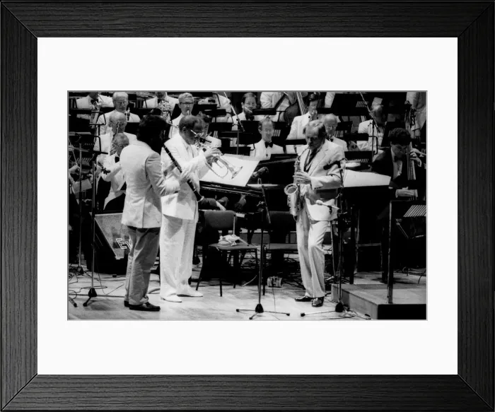 Framed Print : Eddie Daniels, Clark Terry and John Dankworth, Barbican, London, 1986. Artist: Brian O Connor Framed Print : Eddie Daniels, Clark Terry and John Dankworth, Barbican, London, 1986. Artist: Brian O Connor