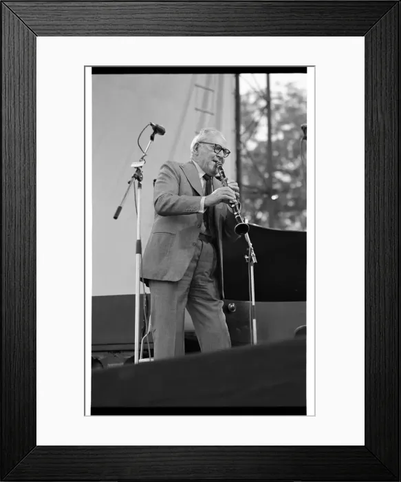 Framed Print : Benny Goodman, Knebworth, 1982. Artist: Brian O Connor Framed Print : Benny Goodman, Knebworth, 1982. Artist: Brian O Connor