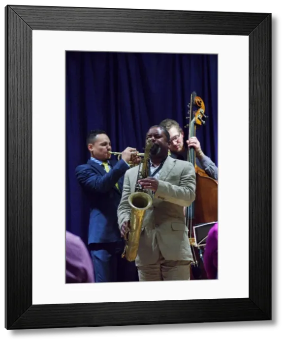 Framed Print : Denys Baptiste and Allessio Phelps, Watermill Jazz Club, Dorking, Surrey, 2014. Artist