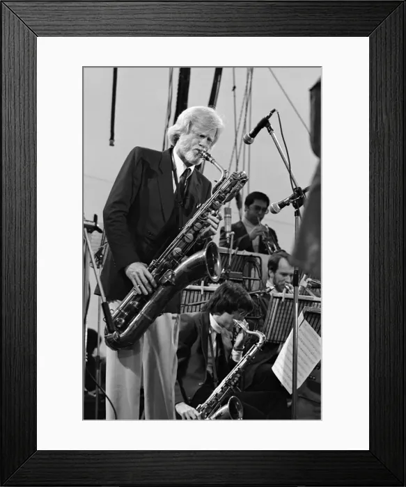 Framed Print : Gerry Mulligan, Capital Jazz Festival, Knebworth Park, Stevenage, 1982. Artist: Brian O Connor