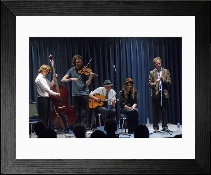 Framed Print : Ewan Bleach, D O Brien, T Gould, JM Fagon and LJones, Watermill Jazz Club, Dorking, Surrey, 2015 Framed Print : Ewan Bleach, D O Brien, T Gould, JM Fagon and LJones, Watermill Jazz Club, Dorking, Surrey, 2015