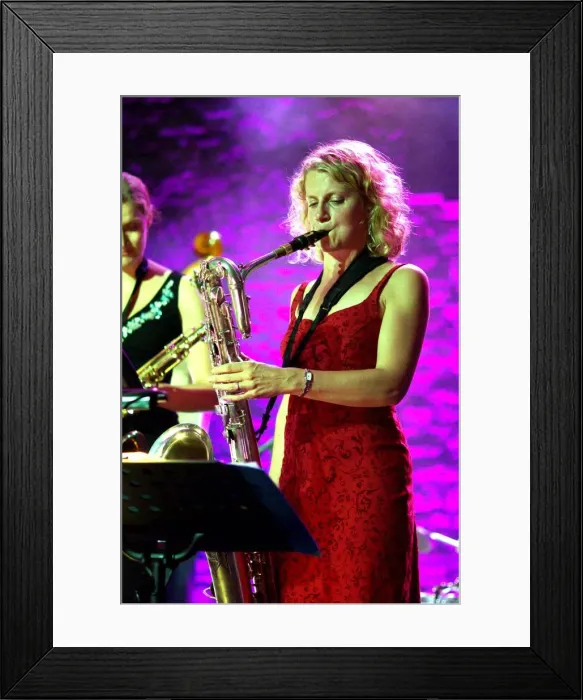 Framed Print : Karen Sharp, British tenor saxophonist, Brecon, 2009. Artist: Brian O Connor Framed Print : Karen Sharp, British tenor saxophonist, Brecon, 2009. Artist: Brian O Connor