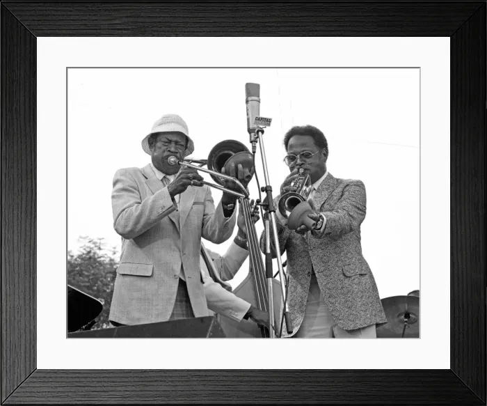 Framed Print : Al Grey and ClarkTerry, Capital Jazz Festival, Knebworth, Herts, July 82. Artist: Brian O Connor Framed Print : Al Grey and ClarkTerry, Capital Jazz Festival, Knebworth, Herts, July 82. Artist: Brian O Connor