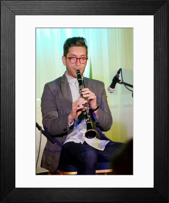 Framed Print : Giacomo Smith, Watermill Jazz Club, Dorking, Surrey, 26th July 2016. Artist: Brian O Connor