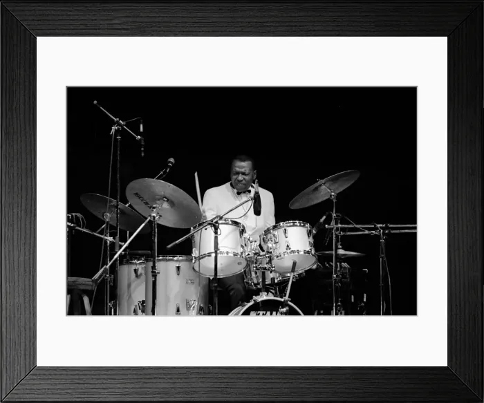 Framed Print : Elvin Jones, Fairfield Halls, Croydon, Surrey, November, 1987. Artist: Brian O Connor Framed Print : Elvin Jones, Fairfield Halls, Croydon, Surrey, November, 1987. Artist: Brian O Connor