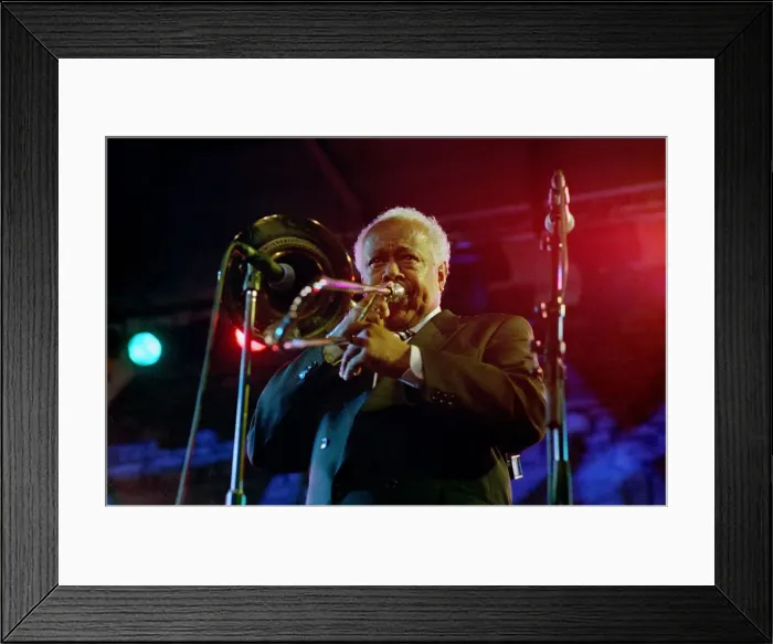 Framed Print : Slide Hampton, Brecon Jazz Festival, Powys, Wales, August 12, 2005. Artist: Brian O Connor Framed Print : Slide Hampton, Brecon Jazz Festival, Powys, Wales, August 12, 2005. Artist: Brian O Connor