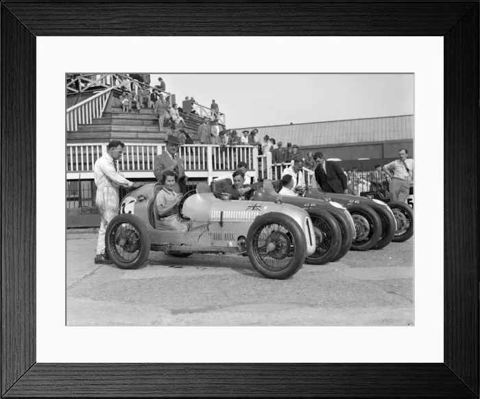 Framed Print : Austin 7 works team, Brooklands 1937. Artist: Bill Brunell Framed Print : Austin 7 works team, Brooklands 1937. Artist: Bill Brunell