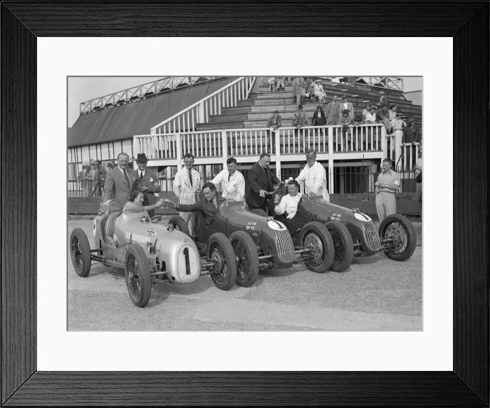 Framed Print : Austin 7 works team, Brooklands 1937. Artist: Bill Brunell Framed Print : Austin 7 works team, Brooklands 1937. Artist: Bill Brunell