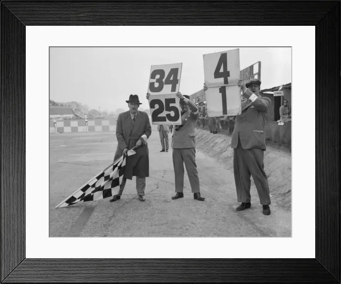 Framed Print : Ready to wave the chequerd flag, Brooklands. Artist: Bill Brunell Framed Print : Ready to wave the chequerd flag, Brooklands. Artist: Bill Brunell