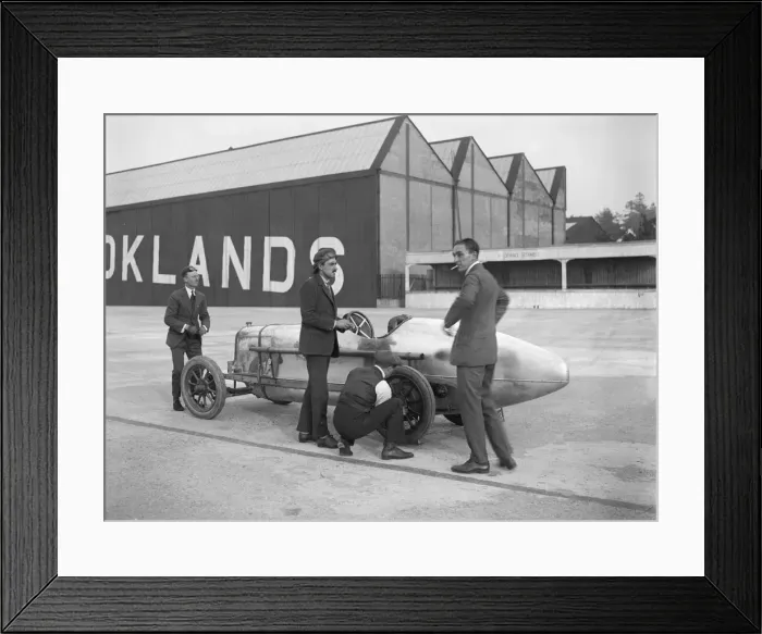 Framed Print : Count Louis Zborowski with his Aston Martin 1486 cc, Brooklands, 1921. Artist: Bill Brunell Framed Print : Count Louis Zborowski with his Aston Martin 1486 cc, Brooklands, 1921. Artist: Bill Brunell
