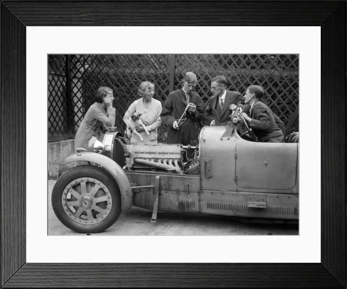 Framed Print : Denis Evans inspecting the plugs of his Bugatti Type 43 2262cc. Artist: Bill Brunell Framed Print : Denis Evans inspecting the plugs of his Bugatti Type 43 2262cc. Artist: Bill Brunell