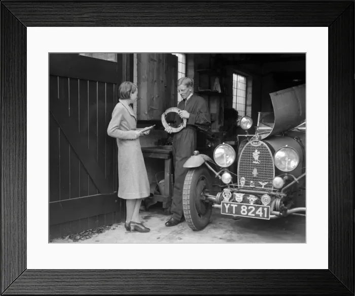 Framed Print : Denis Evans working on his Bugatti Type 43 2262cc. Artist: Bill Brunell Framed Print : Denis Evans working on his Bugatti Type 43 2262cc. Artist: Bill Brunell