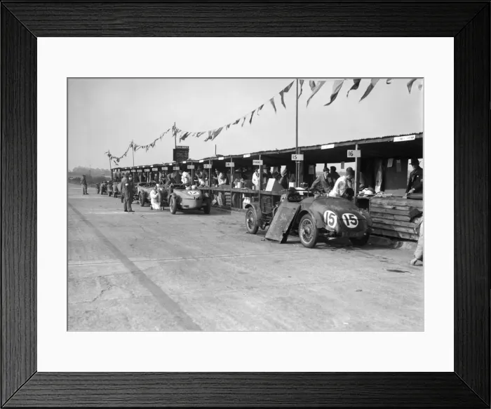 Framed Print : Talbot 105 and Lea-Francis cars in the pits at the JCC Double Twelve race, Brooklands, 8 / 9 May 1931 Framed Print : Talbot 105 and Lea-Francis cars in the pits at the JCC Double Twelve race, Brooklands, 8 / 9 May 1931