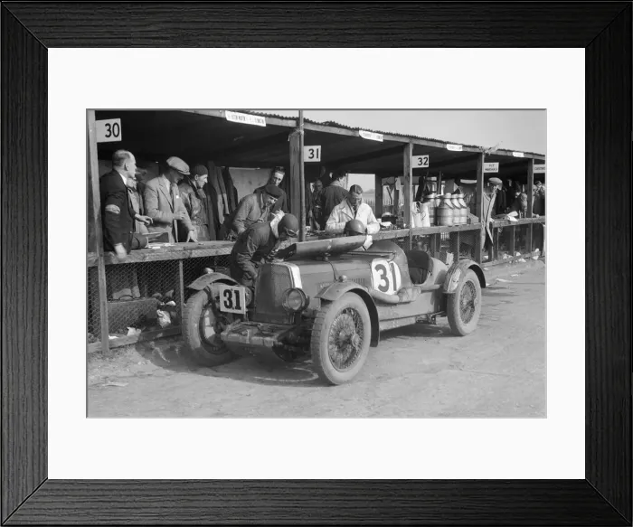 Framed Print : Clive Gallop and Leon Cushmans Aston Martin in the pits, JCC Double Twelve race, Brooklands, 1931 Framed Print : Clive Gallop and Leon Cushmans Aston Martin in the pits, JCC Double Twelve race, Brooklands, 1931
