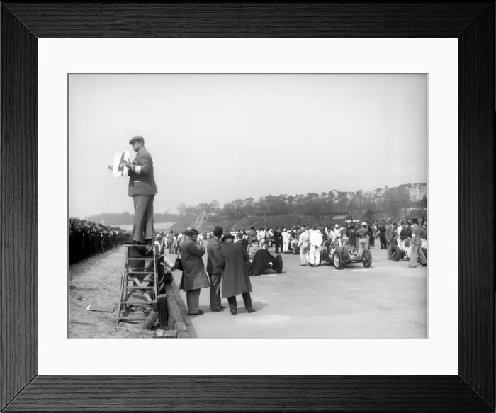 Framed Print : Riley 1985 cc competing in the JCC International Trophy, Brooklands, 2 May 1936. Artist Framed Print : Riley 1985 cc competing in the JCC International Trophy, Brooklands, 2 May 1936. Artist