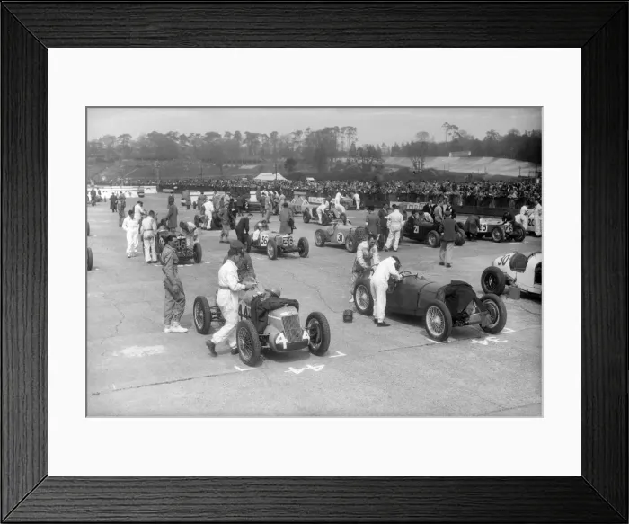 Framed Print : Cars on the starting grid for the JCC International Trophy, Brooklands, 2 May 1936 Framed Print : Cars on the starting grid for the JCC International Trophy, Brooklands, 2 May 1936