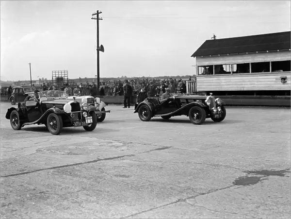 Triumph and Alvis cars at the MCC Members Meeting, Brooklands, 10 September 1938