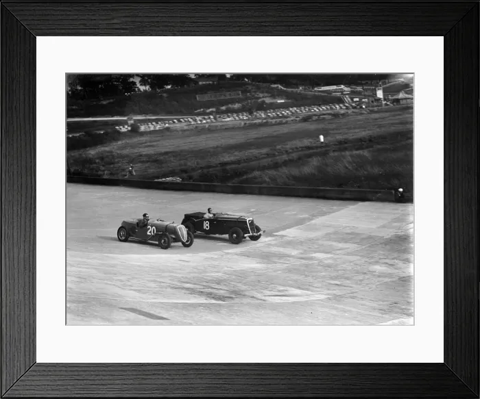 Framed Print : Fiat Balilla and Jensen racing at the BARC Meeting, Brooklands, 15 October 1938. Artist Framed Print : Fiat Balilla and Jensen racing at the BARC Meeting, Brooklands, 15 October 1938. Artist