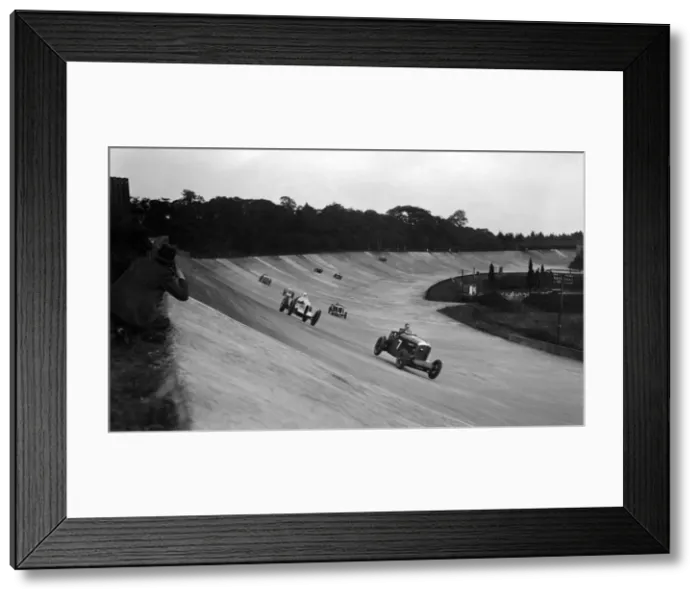 Framed Print : Bentley leading a Barnato-Hassan Special and a Jensen, October Long Handicap, Brooklands, 1938 Framed Print : Bentley leading a Barnato-Hassan Special and a Jensen, October Long Handicap, Brooklands, 1938