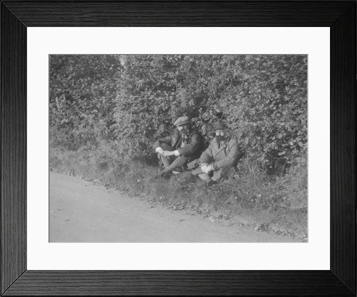Framed Print : Two men taking a rest during the Bugatti Owners Club car treasure hunt, 25 October 1931 Framed Print : Two men taking a rest during the Bugatti Owners Club car treasure hunt, 25 October 1931