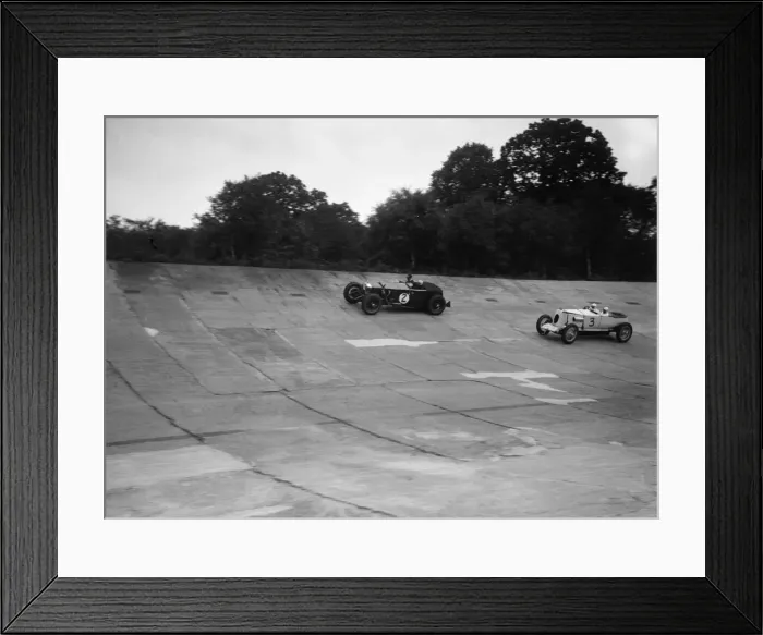 Framed Print : Invicta and Vauxhall 30 / 98 racing on the banking at an Inter-Club Meeting, Brooklands, 20 June 1931 Framed Print : Invicta and Vauxhall 30 / 98 racing on the banking at an Inter-Club Meeting, Brooklands, 20 June 1931
