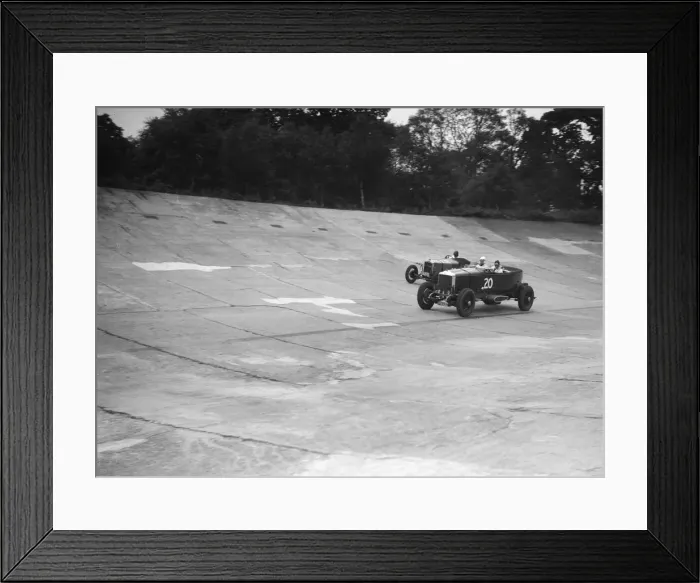 Framed Print : GL Bakers 5954 cc Minerva racing a 1930 Frazer-Nash Sportop on the banking at Brooklands Framed Print : GL Bakers 5954 cc Minerva racing a 1930 Frazer-Nash Sportop on the banking at Brooklands