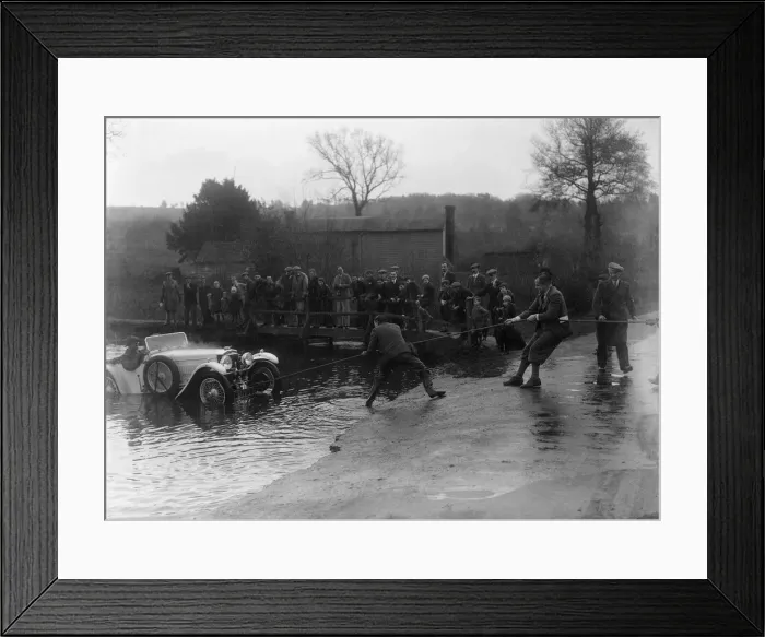 Framed Print : 1935 Frazer-Nash TT replica being pulled out of a ford during a motoring trial, 1936 Framed Print : 1935 Frazer-Nash TT replica being pulled out of a ford during a motoring trial, 1936