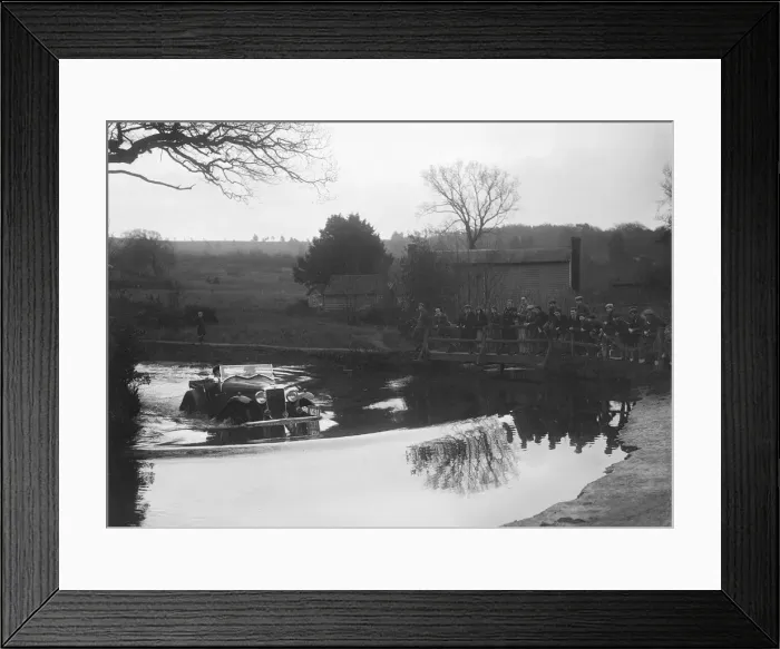 Framed Print : Hillman Aero Minx open 2-seater driving through a ford during a motoring trial, 1936 Framed Print : Hillman Aero Minx open 2-seater driving through a ford during a motoring trial, 1936
