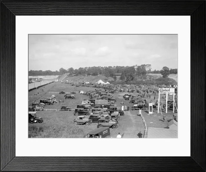 Framed Print : Car park at Brooklands motor racing circuit. Artist: Bill Brunell Framed Print : Car park at Brooklands motor racing circuit. Artist: Bill Brunell