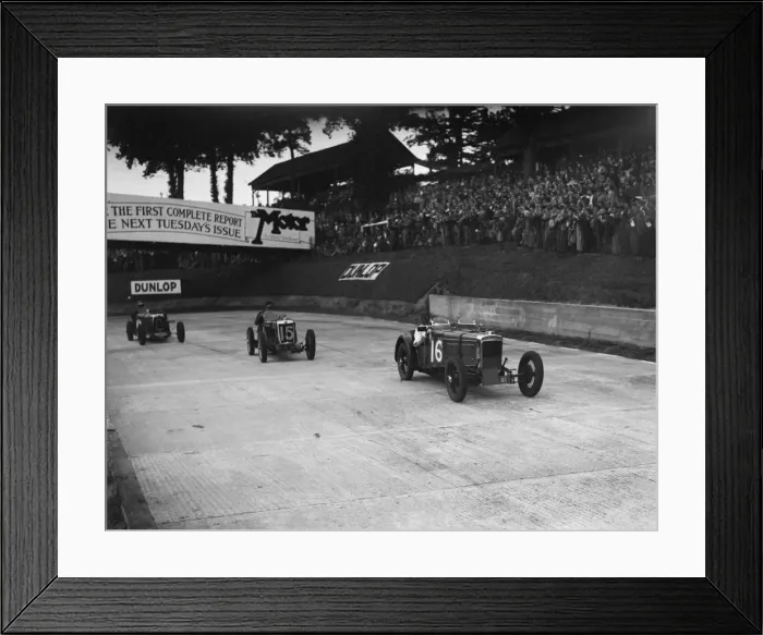 Framed Print : Frazer-Nash, MG and HRG racing at Brooklands, 1938 or 1939. Artist: Bill Brunell Framed Print : Frazer-Nash, MG and HRG racing at Brooklands, 1938 or 1939. Artist: Bill Brunell