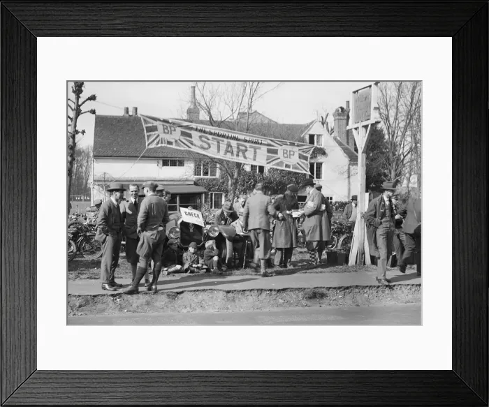 Framed Print : Start line for the Surbiton Motor Club Grand Cup, the Talbot Hotel, Ripley, Surrey, 1929 Framed Print : Start line for the Surbiton Motor Club Grand Cup, the Talbot Hotel, Ripley, Surrey, 1929