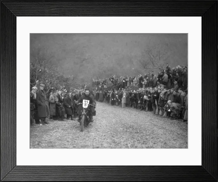 Framed Print : 498 cc Ariel of JA Haywood competing in the MCC Lands End Trial, Beggars Roost, Devon, 1936