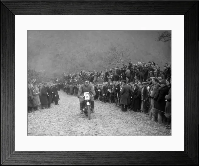 Framed Print : 347 cc AJS of RW Cassam competing in the MCC Lands End Trial, Beggars Roost, Devon, 1936 Framed Print : 347 cc AJS of RW Cassam competing in the MCC Lands End Trial, Beggars Roost, Devon, 1936