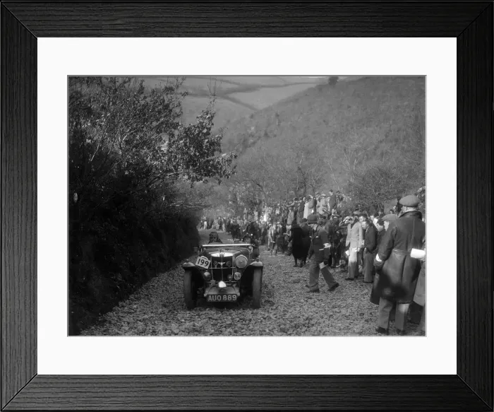Framed Print : MG Magnette of JW Fox competing in the MCC Lands End Trial, Beggars Roost, Devon, 1936 Framed Print : MG Magnette of JW Fox competing in the MCC Lands End Trial, Beggars Roost, Devon, 1936