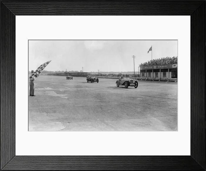 Framed Print : MG Magna of SG Cummings winning a race, BARC meeting, Brooklands, Surrey, 1933. Artist Framed Print : MG Magna of SG Cummings winning a race, BARC meeting, Brooklands, Surrey, 1933. Artist
